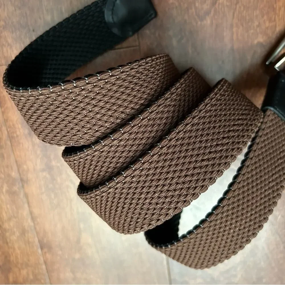 Tommy Bahama Men’s Brown Webbed Belt with Black Leather Trim, Size Large/XL
